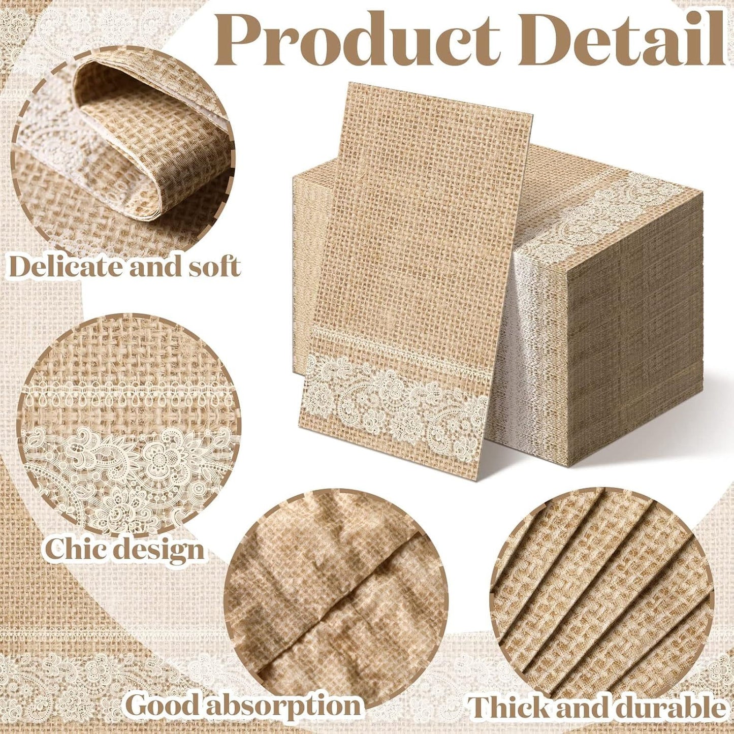 200 Pack Burlap Lace Disposable Paper Placemats, Rustic Jute Look Table Mats 13 x 16 In