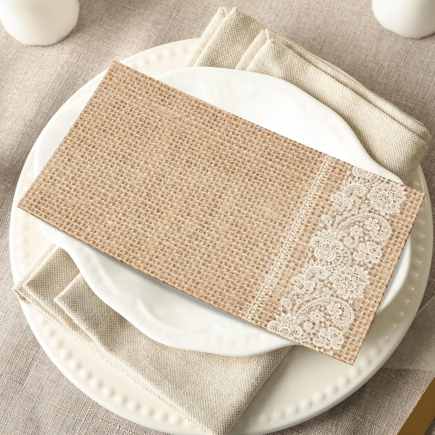 200 Pack Burlap Lace Disposable Paper Placemats, Rustic Jute Look Table Mats 13 x 16 In