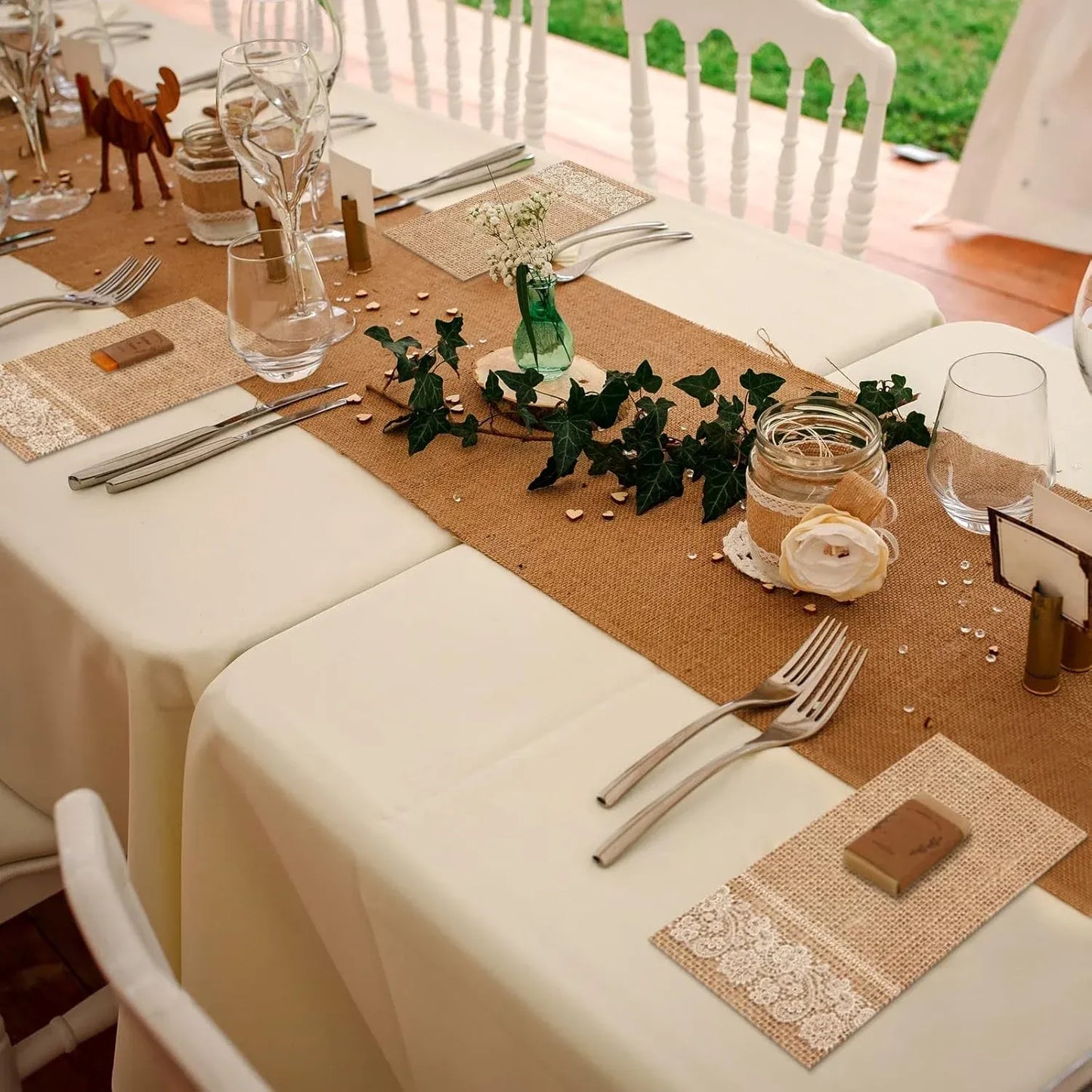 200 Pack Burlap Lace Disposable Paper Placemats, Rustic Jute Look Table Mats 13 x 16 In