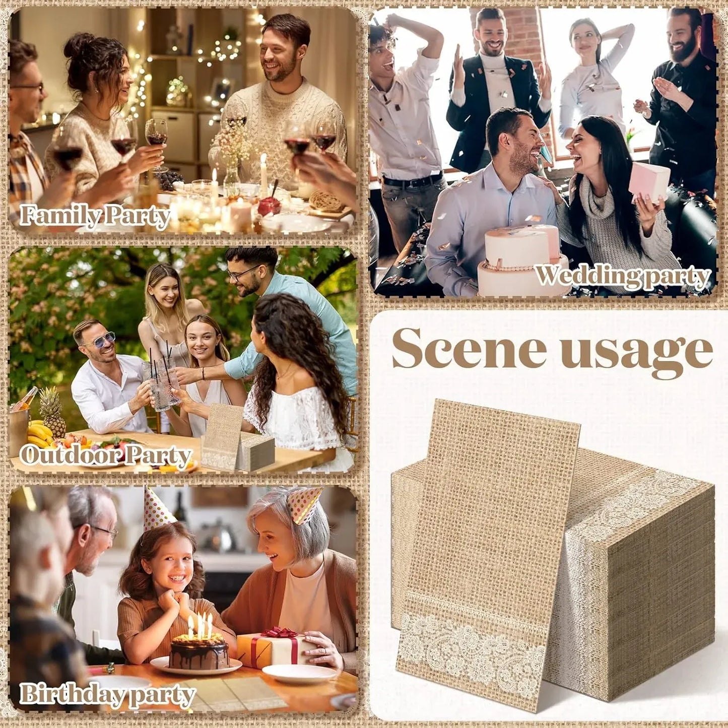 200 Pack Burlap Lace Disposable Paper Placemats, Rustic Jute Look Table Mats 13 x 16 In