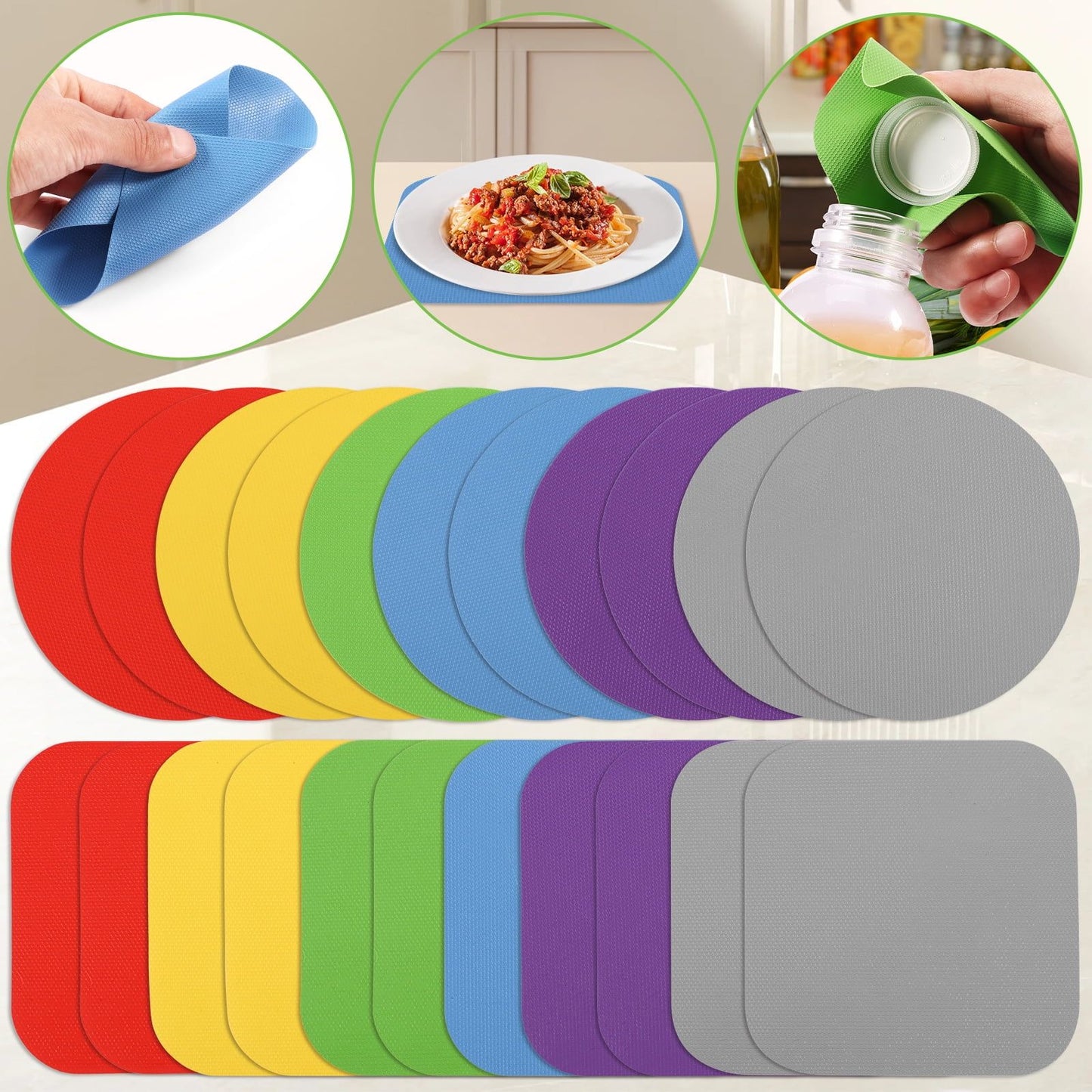 24 Pack Silicone Jar Gripper Pads, Honeycomb Non Slip Jar Opener Mats for Seniors, 6 Colors