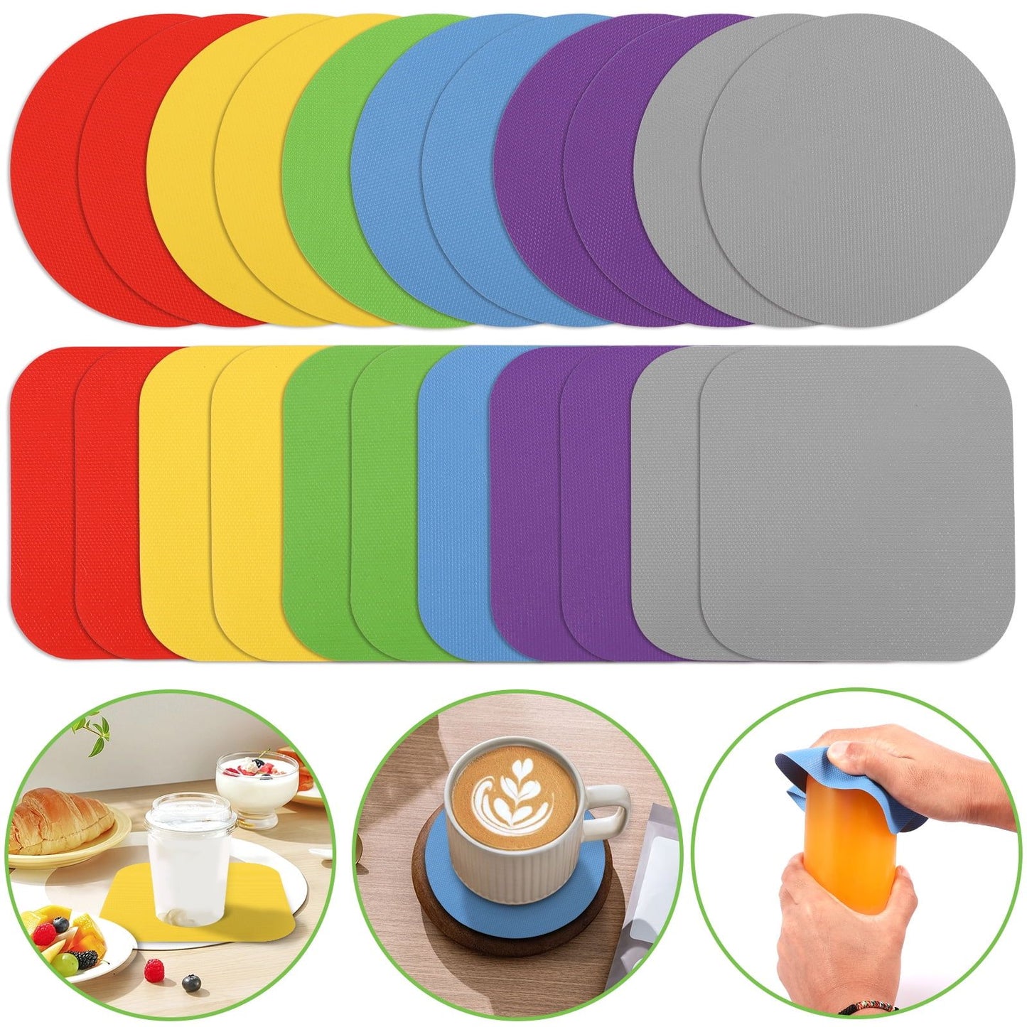 24 Pack Silicone Jar Gripper Pads, Honeycomb Non Slip Jar Opener Mats for Seniors, 6 Colors