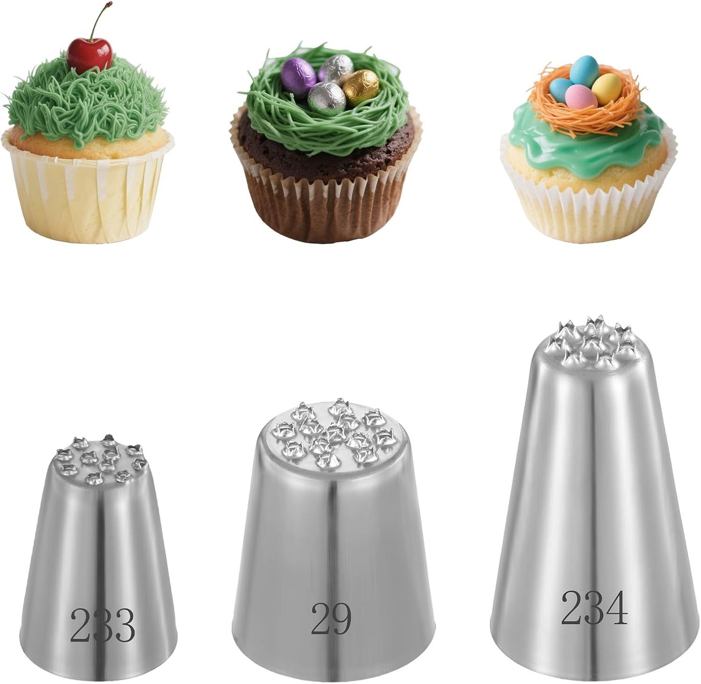 3 Pcs Grass Piping Tips, Stainless Steel Icing Nozzles 233 234 29 for Cake Cupcake Frosting