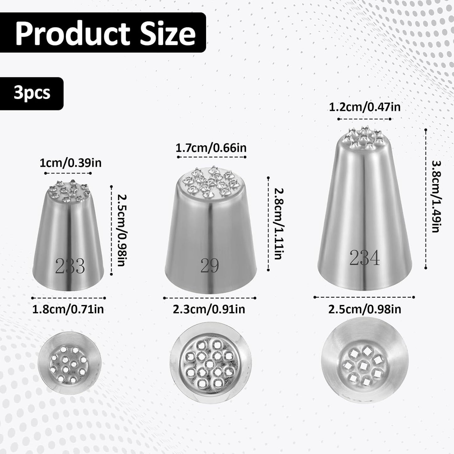 3 Pcs Grass Piping Tips, Stainless Steel Icing Nozzles 233 234 29 for Cake Cupcake Frosting