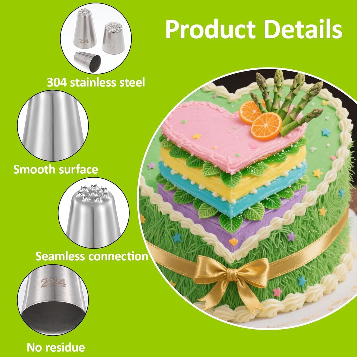 3 Pcs Grass Piping Tips, Stainless Steel Icing Nozzles 233 234 29 for Cake Cupcake Frosting