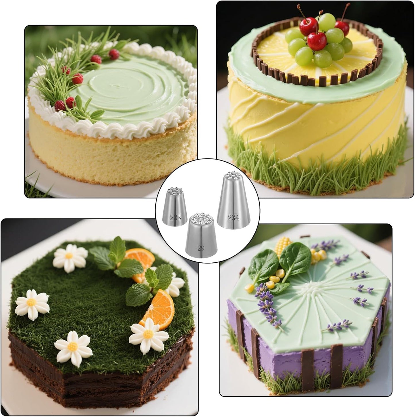 3 Pcs Grass Piping Tips, Stainless Steel Icing Nozzles 233 234 29 for Cake Cupcake Frosting