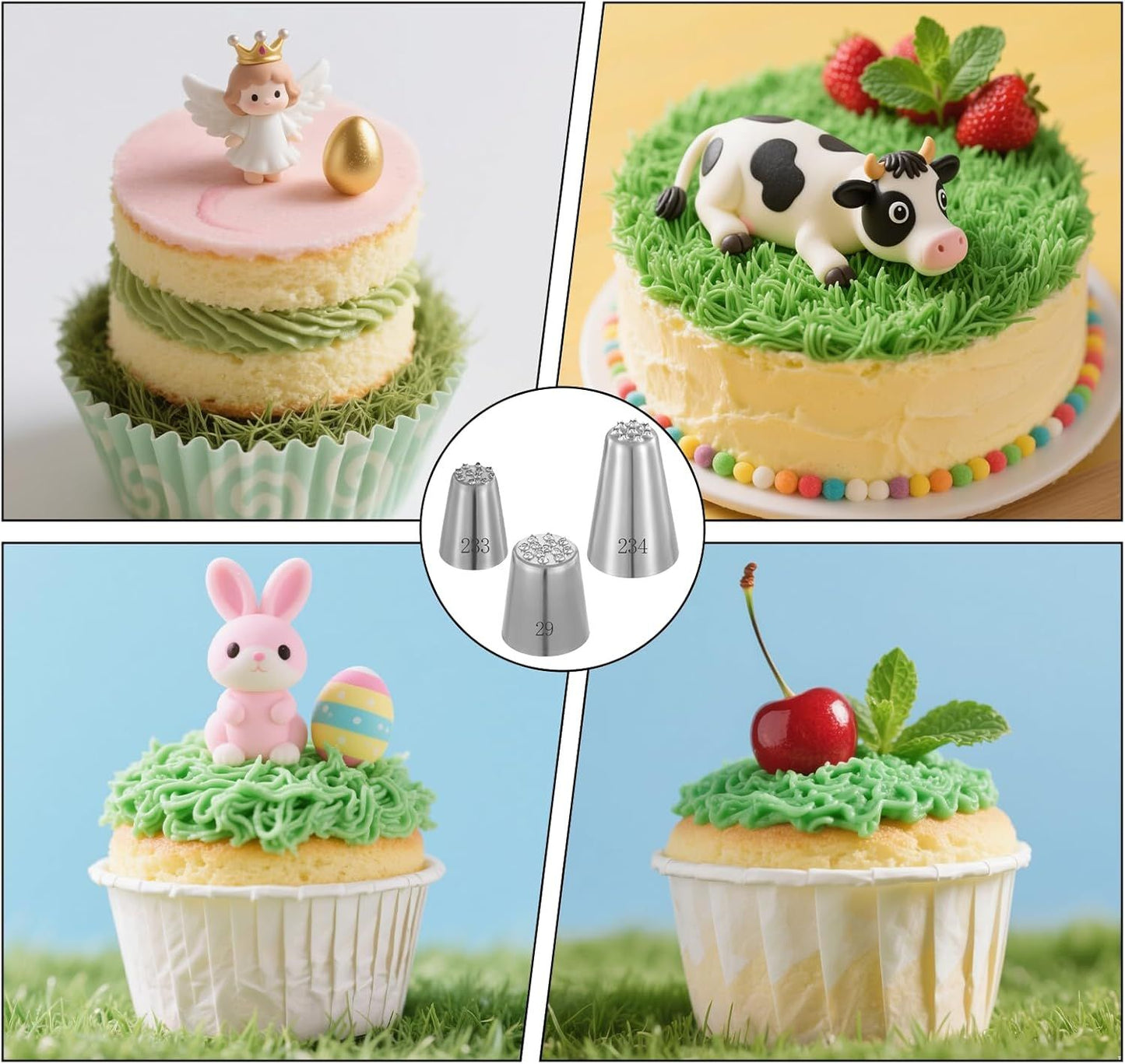 3 Pcs Grass Piping Tips, Stainless Steel Icing Nozzles 233 234 29 for Cake Cupcake Frosting