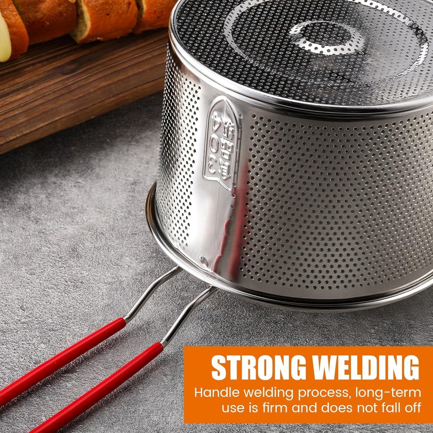 3 Pack 304 Stainless Steel Pasta Strainer Baskets, Removable Long Handle Noodle Blanchers