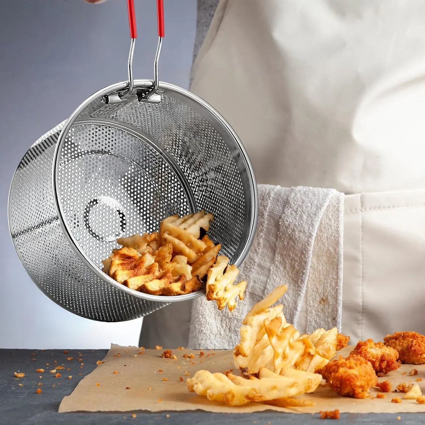 3 Pack 304 Stainless Steel Pasta Strainer Baskets, Removable Long Handle Noodle Blanchers