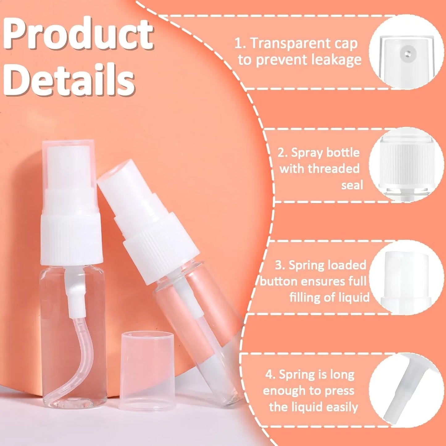 4 Pack Fine Mist Spray Bottles, Refillable Leak Proof Travel Containers for Perfume, 15ml
