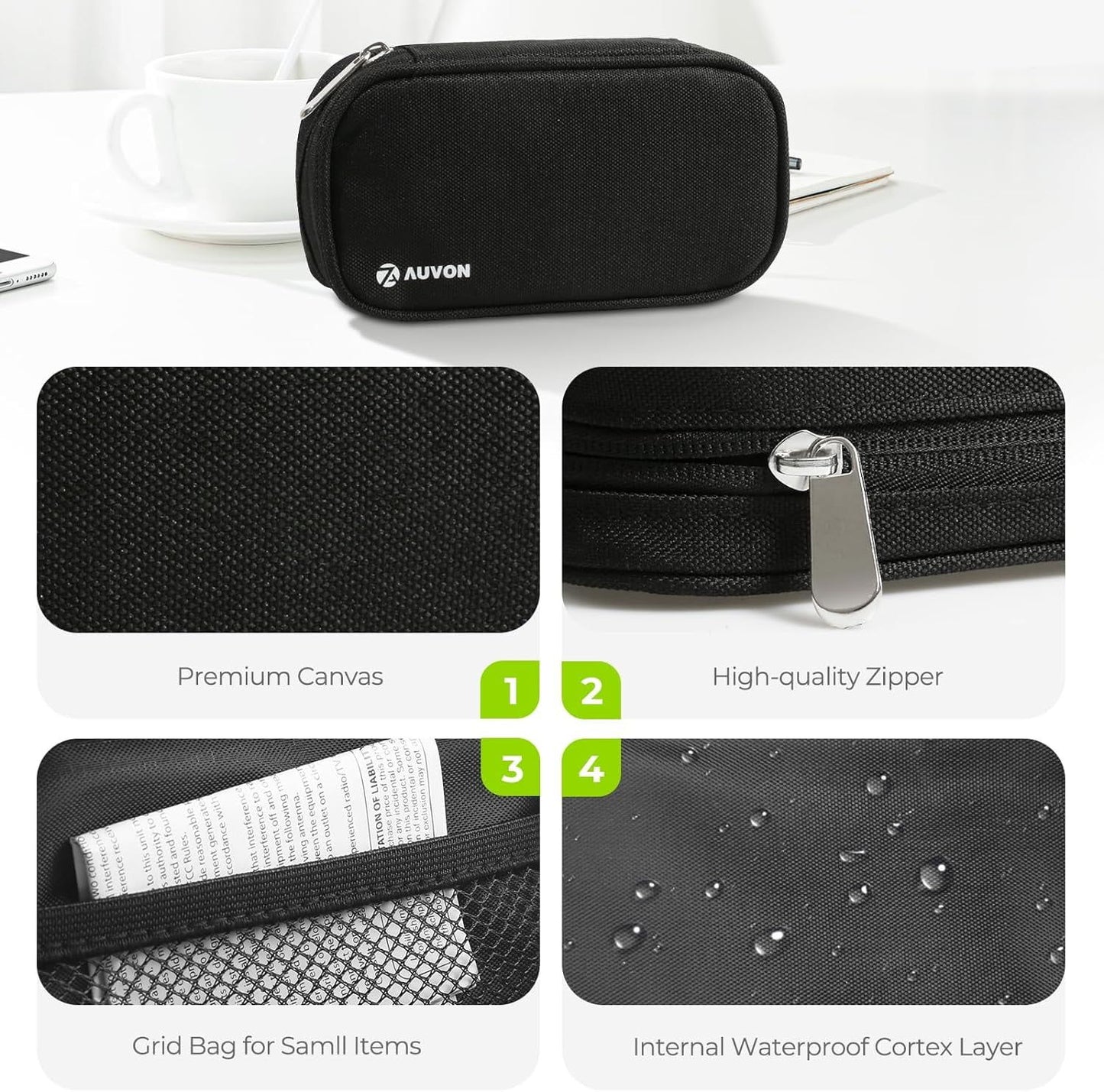 7 Day AM PM Pill Organizer, Large Travel Weekly Pill Case with Zipper Bag for Vitamins, Black