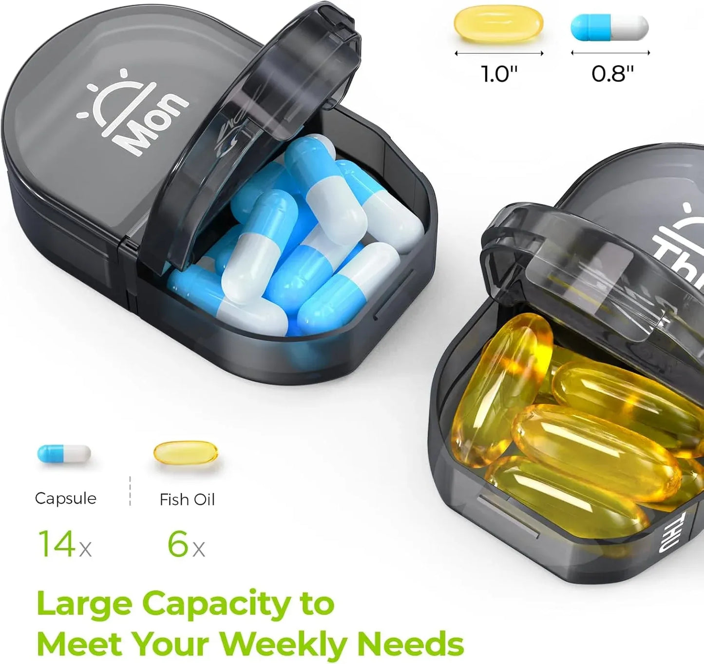 7 Day AM PM Pill Organizer, Large Travel Weekly Pill Case with Zipper Bag for Vitamins, Black