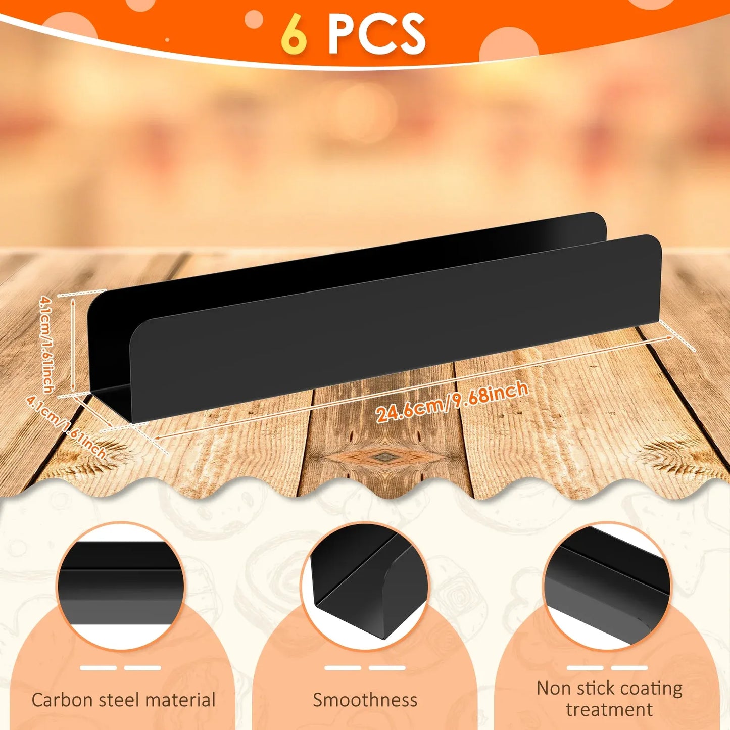 6 Pcs Carbon Steel U Shape Baking Mold Set, Non Stick Cookie Bread Loaf Pans for Home Baking, Black