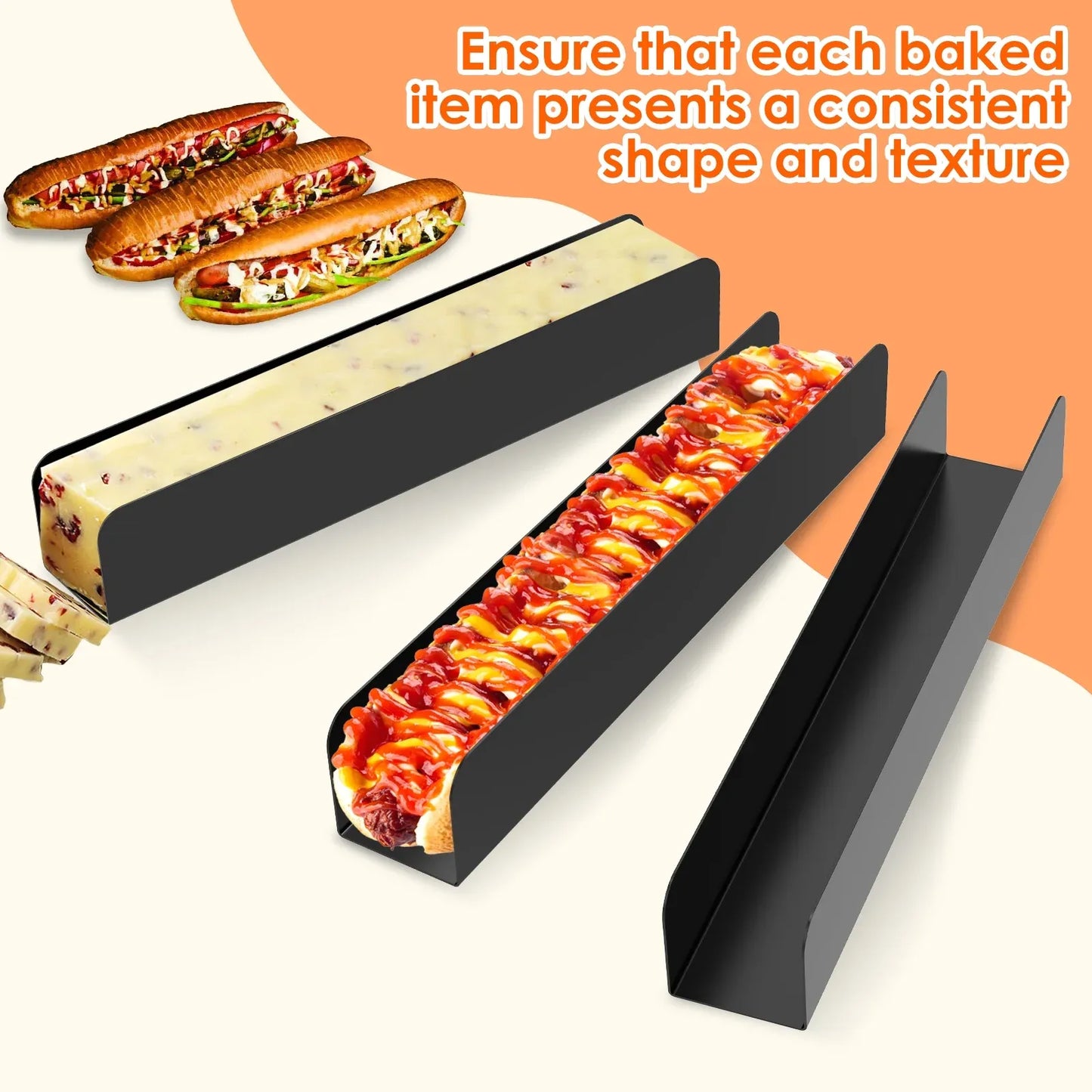 6 Pcs Carbon Steel U Shape Baking Mold Set, Non Stick Cookie Bread Loaf Pans for Home Baking, Black