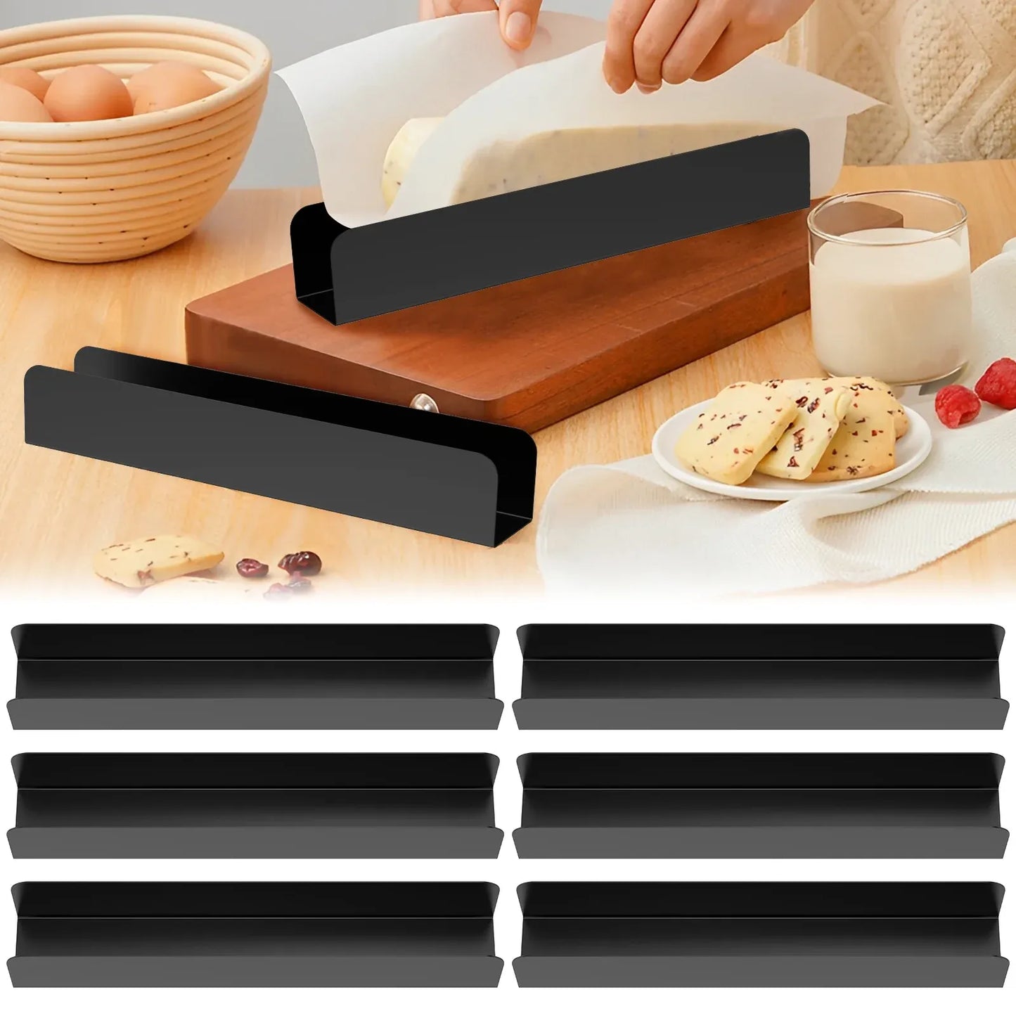 6 Pcs Carbon Steel U Shape Baking Mold Set, Non Stick Cookie Bread Loaf Pans for Home Baking, Black