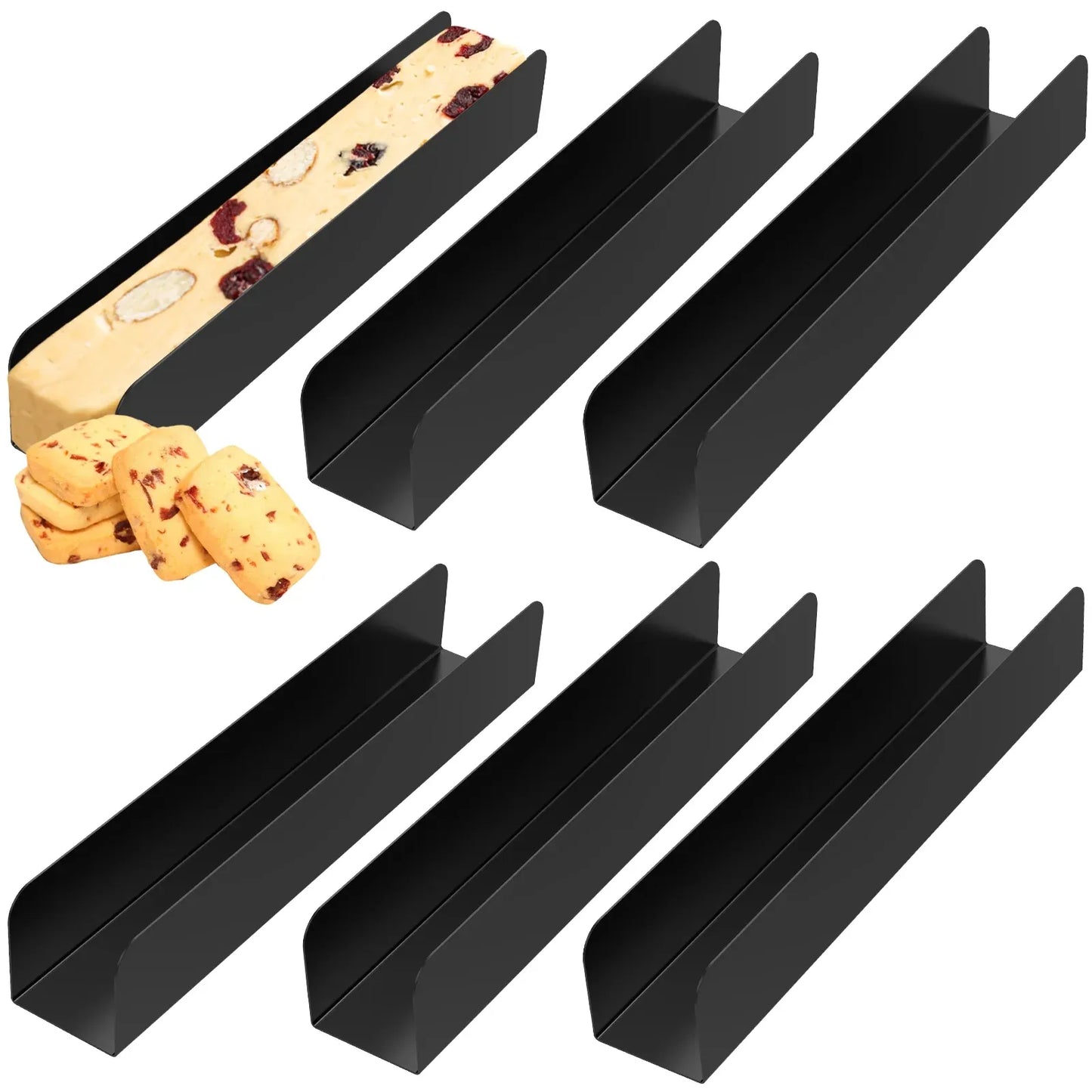 6 Pcs Carbon Steel U Shape Baking Mold Set, Non Stick Cookie Bread Loaf Pans for Home Baking, Black