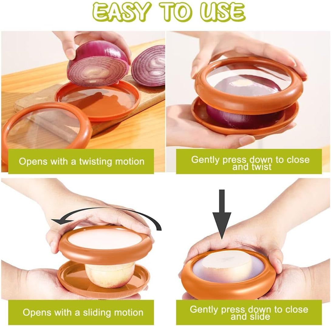 2 Pack Avocado Onion Storage Containers, Reusable Fridge Keepers with Tight Seal, Green Brown
