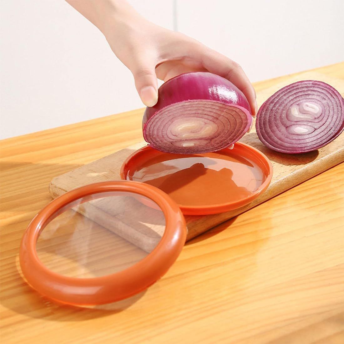 2 Pack Avocado Onion Storage Containers, Reusable Fridge Keepers with Tight Seal, Green Brown