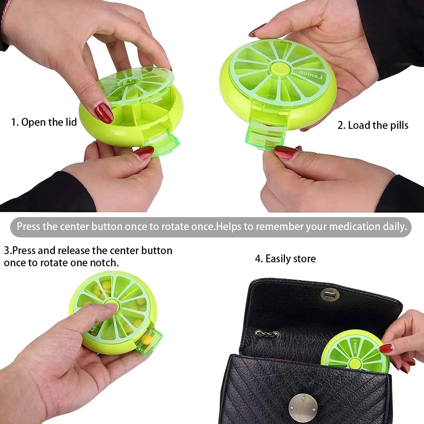 7 Day Rotary Pill Organizer Box, Portable 3 Compartment Medicine Case, Mixed Color 9cm