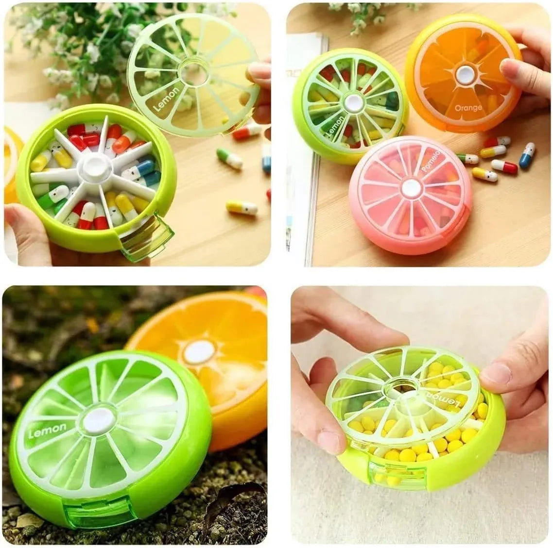 7 Day Rotary Pill Organizer Box, Portable 3 Compartment Medicine Case, Mixed Color 9cm