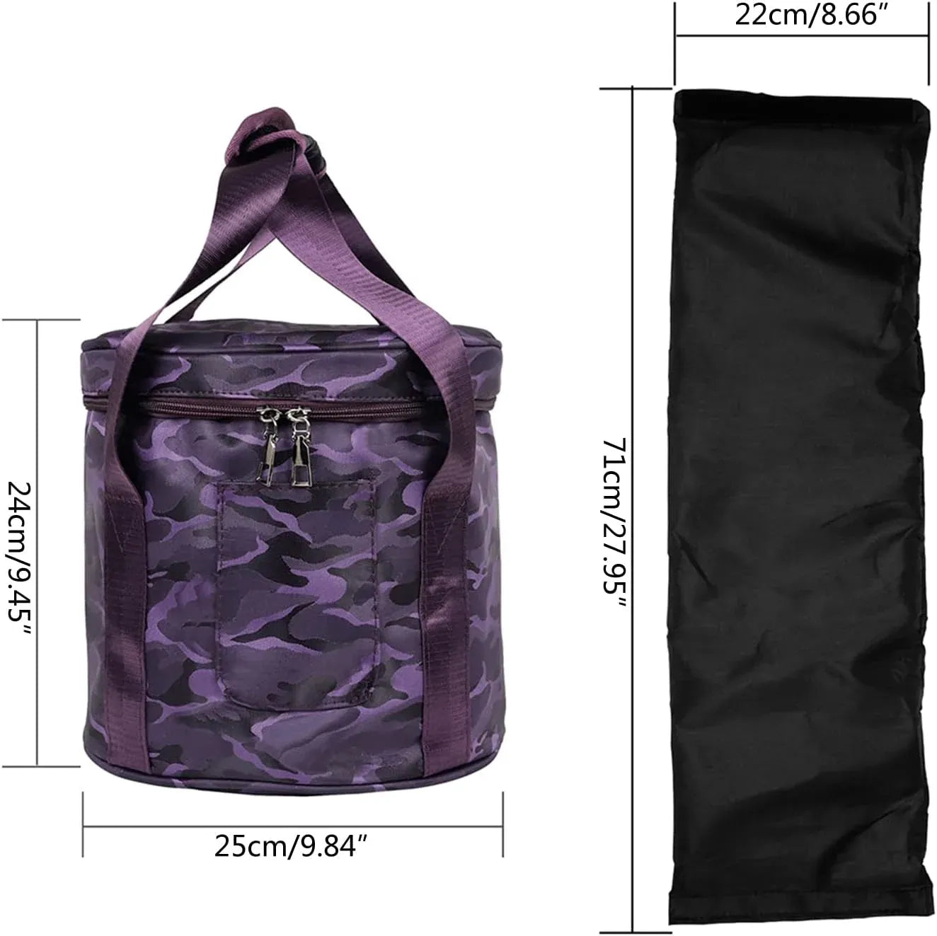 14 Inch Purple Padded Carry Bag, Polyester Case with Handle Front Pocket for Yoga Travel