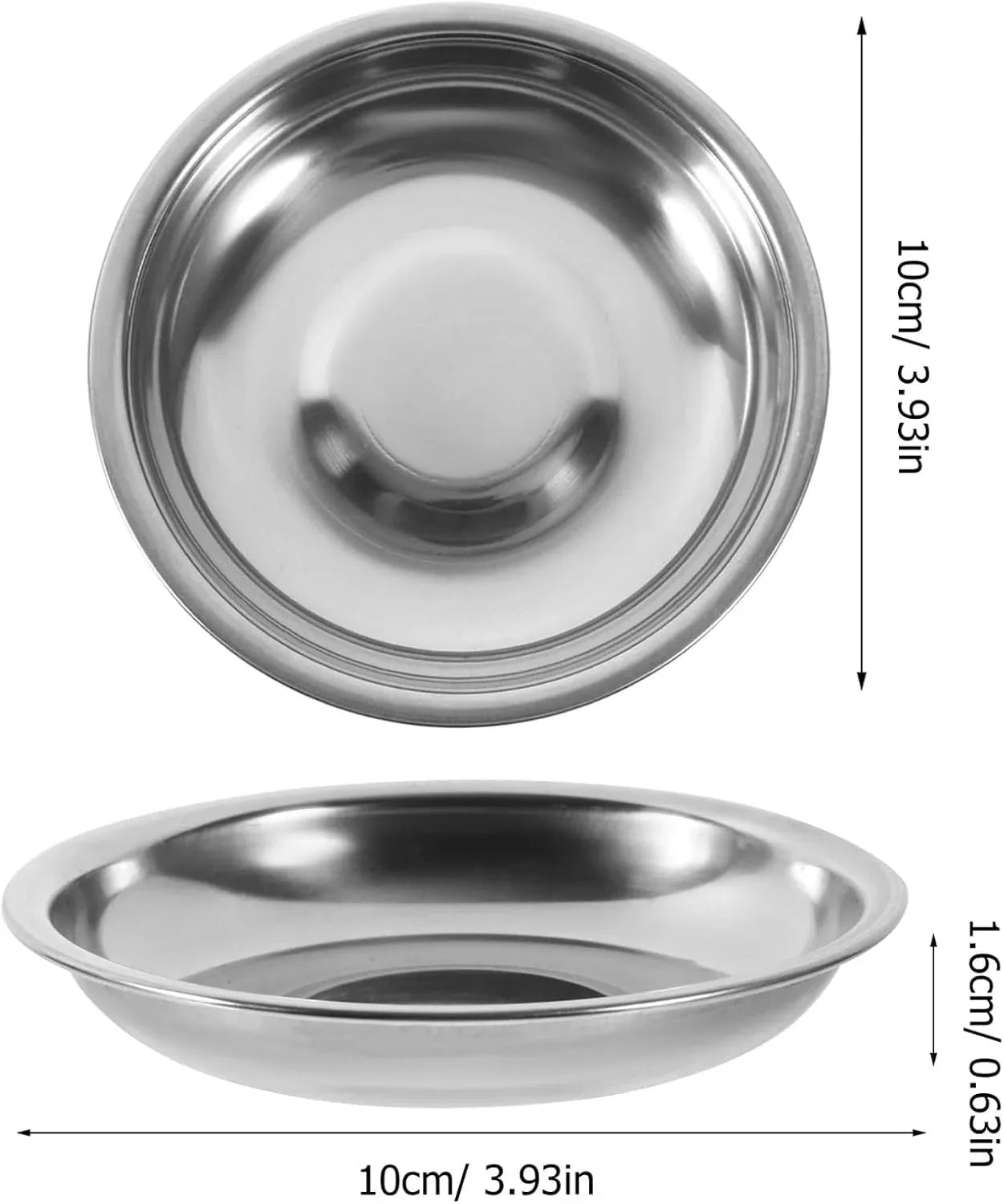 10 Pack 10cm Stainless Steel Dipping Dishes, Reusable Sauce Appetizer Plates for Camping, Silver