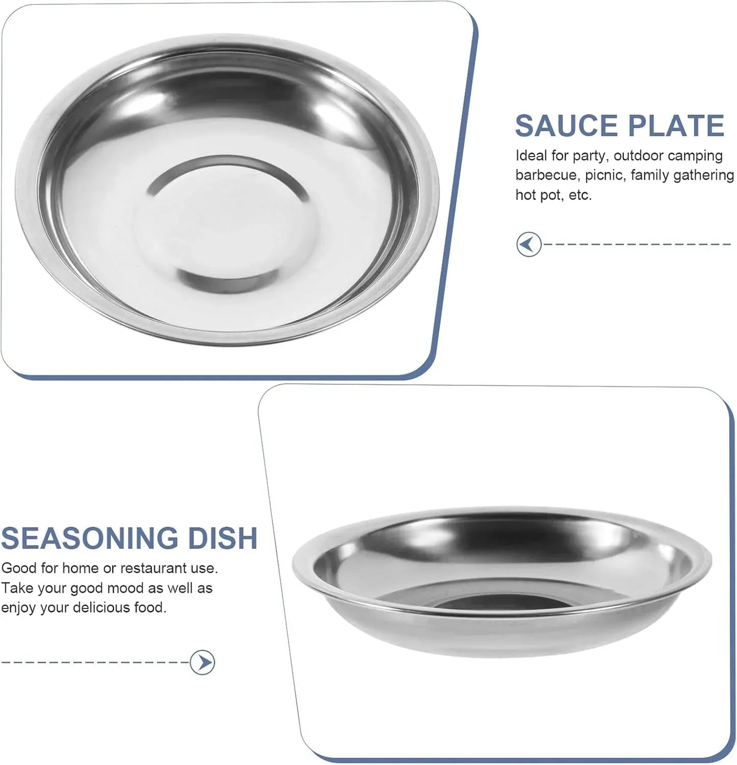 10 Pack 10cm Stainless Steel Dipping Dishes, Reusable Sauce Appetizer Plates for Camping, Silver