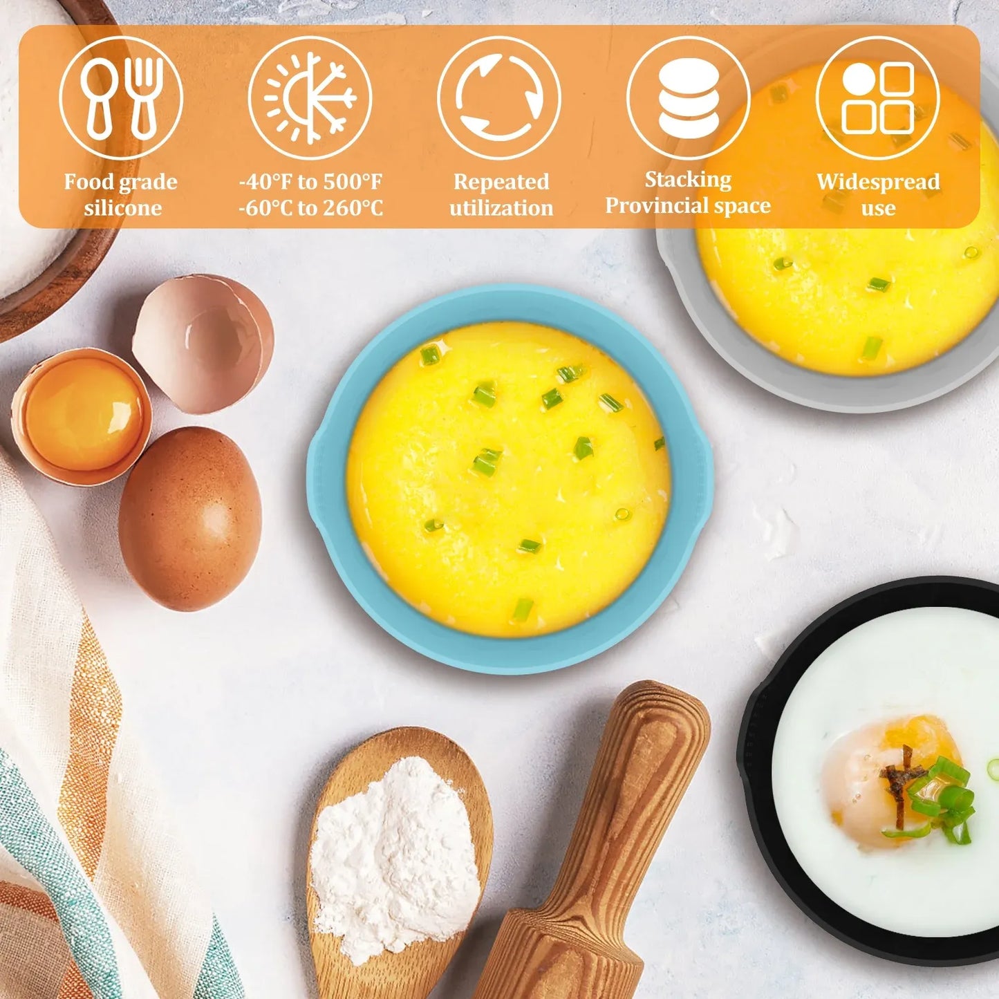 9 Pack Silicone Egg Poacher Cups, Reusable Non Stick Molds for 5-7 Qt Air Fryers Ovens