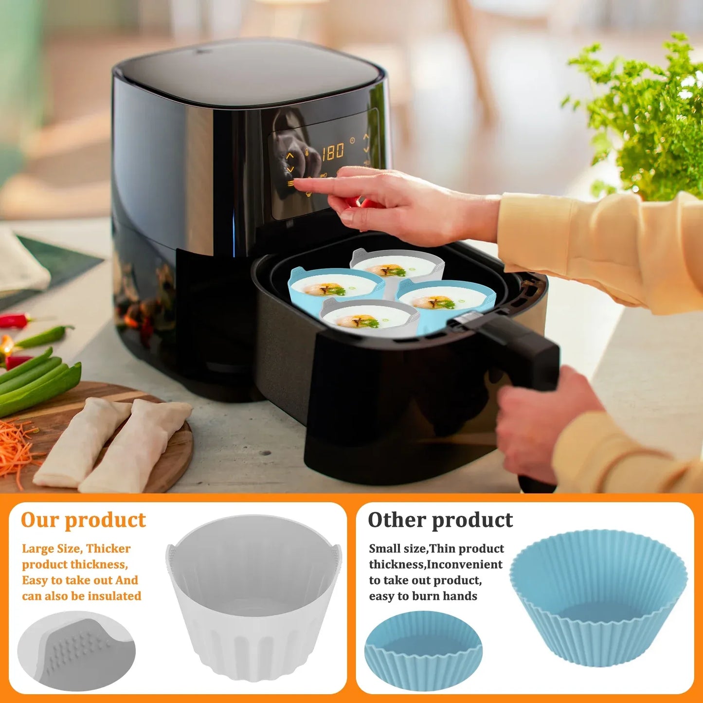 9 Pack Silicone Egg Poacher Cups, Reusable Non Stick Molds for 5-7 Qt Air Fryers Ovens