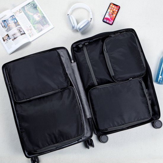 5-Piece Black Compression Packing Cube Set, Water-Resistant Luggage Organizers for Suitcases and Travel