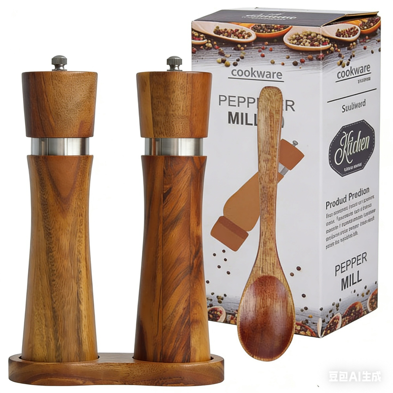Acacia Wood Salt and Pepper Grinder Set with Ceramic Burrs, Adjustable Coarseness and Storage Base