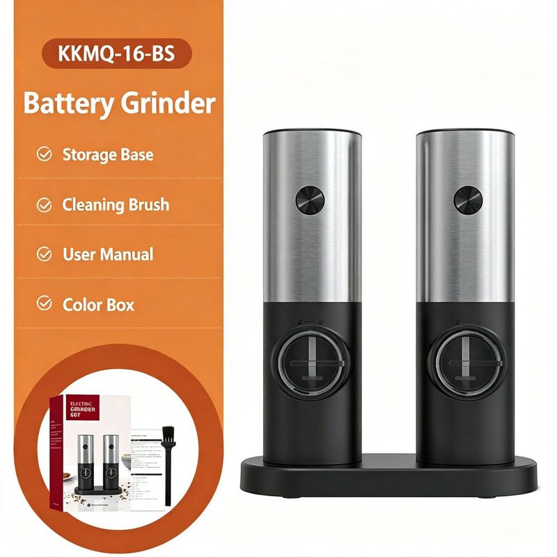 Electric Salt and Pepper Grinder Set with Storage Base, One-Touch Operation, Adjustable Coarseness and LED Light