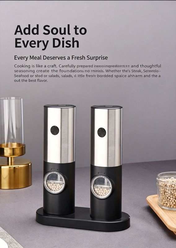 Electric Salt and Pepper Grinder Set with Storage Base, One-Touch Operation, Adjustable Coarseness and LED Light