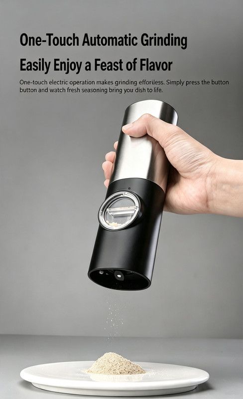 Electric Salt and Pepper Grinder Set with Storage Base, One-Touch Operation, Adjustable Coarseness and LED Light