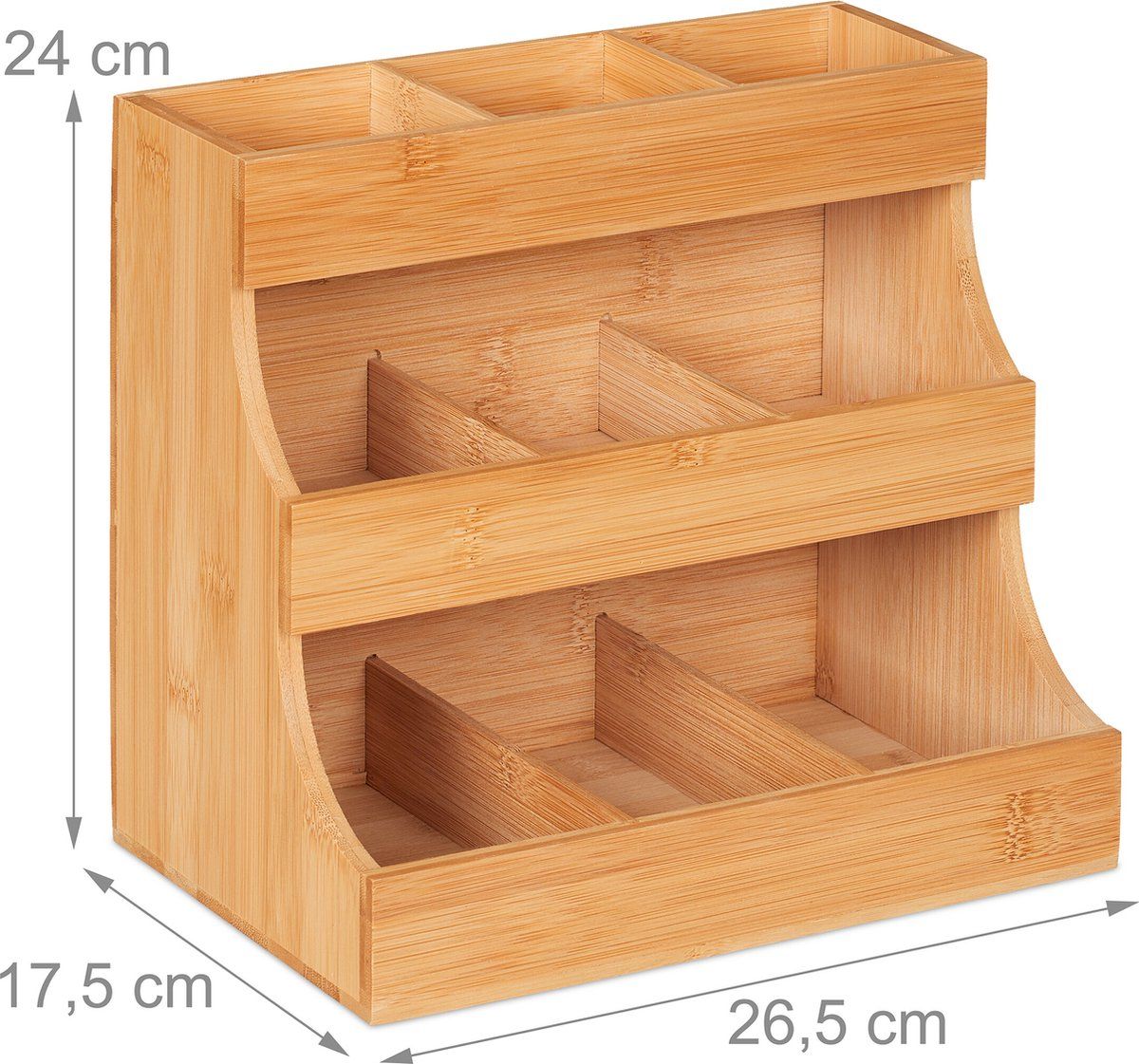 9-Compartment Bamboo Coffee and Tea Organizer for Cups, Pods and Sachets, 24 x 26.5 x 17.5 cm