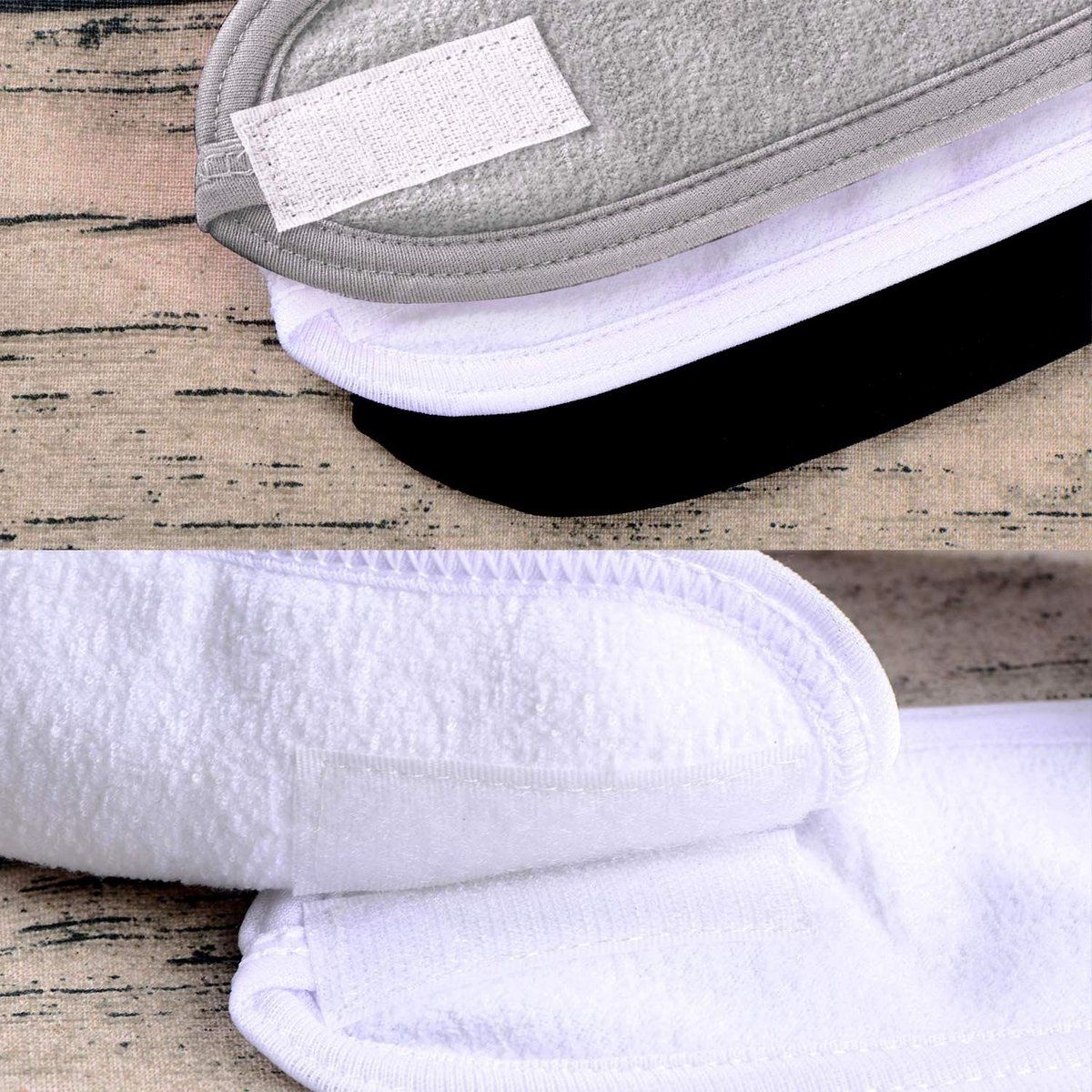 9-Pack Double-Layer Makeup Headbands, White, Grey and Black Stretch Hairbands for Skincare and Yoga