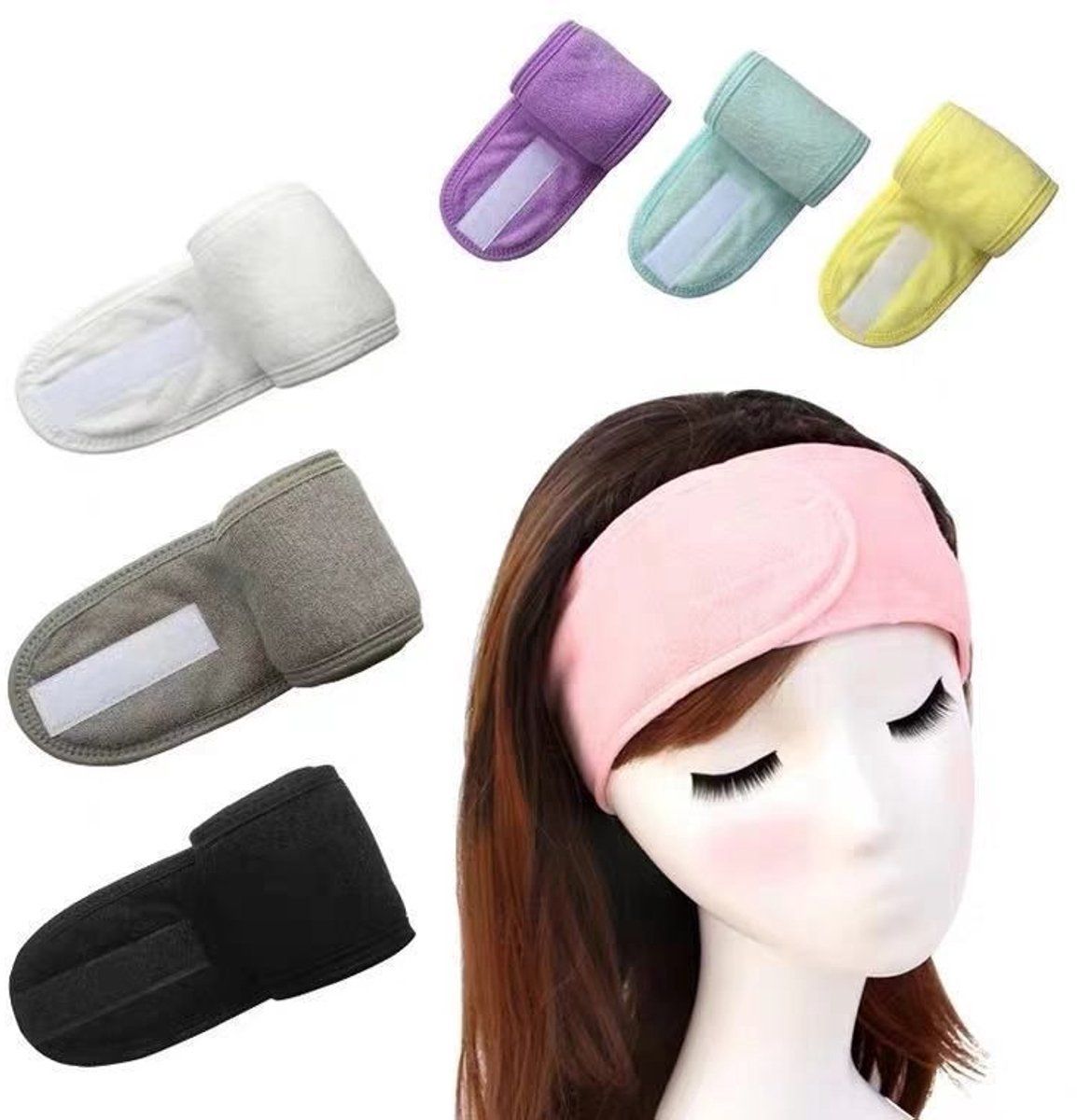 9-Pack Double-Layer Makeup Headbands, White, Grey and Black Stretch Hairbands for Skincare and Yoga