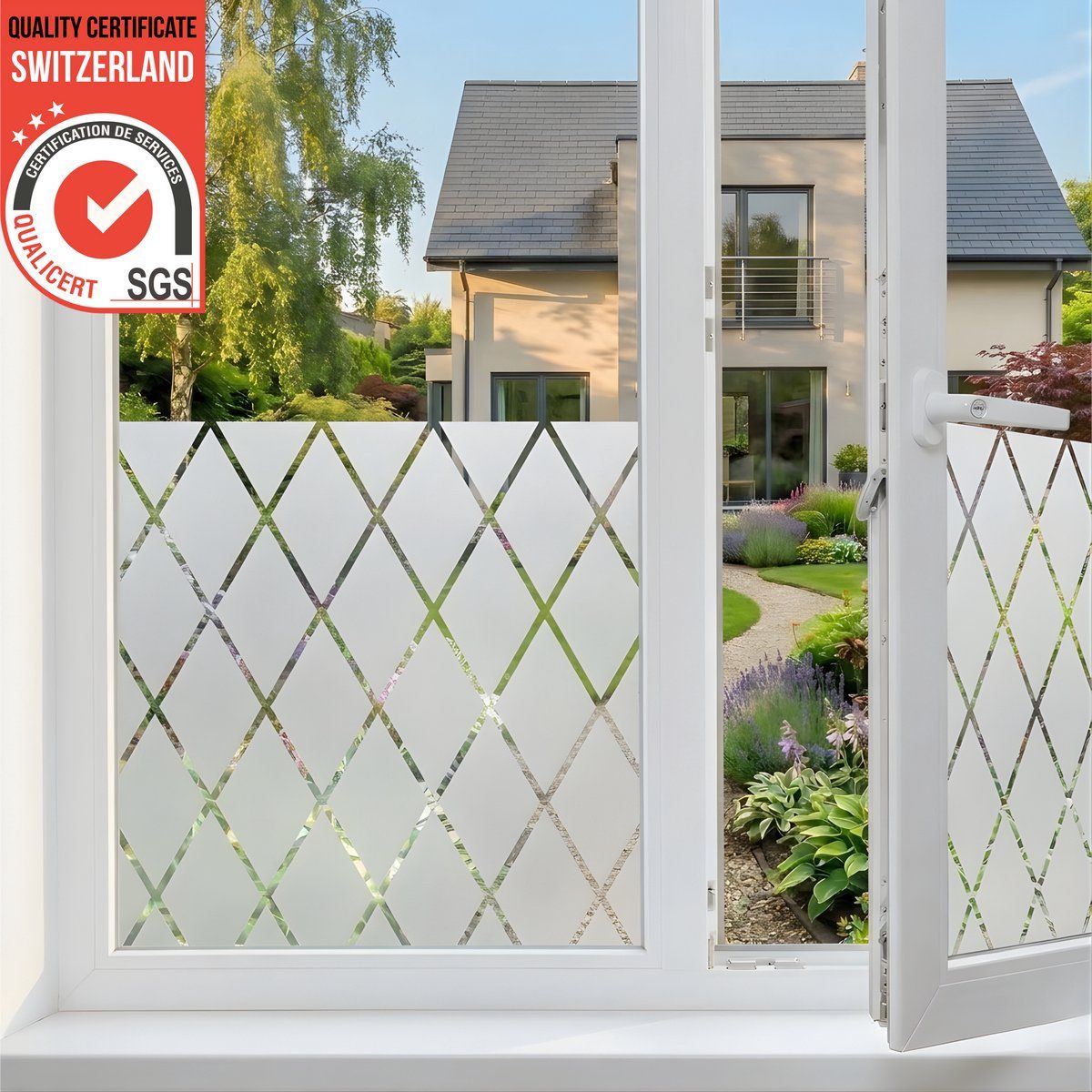 Diamond Lattice Frosted Privacy Window Film, Static-Cling Anti-Glare Sun Protection, 45 x 300 cm