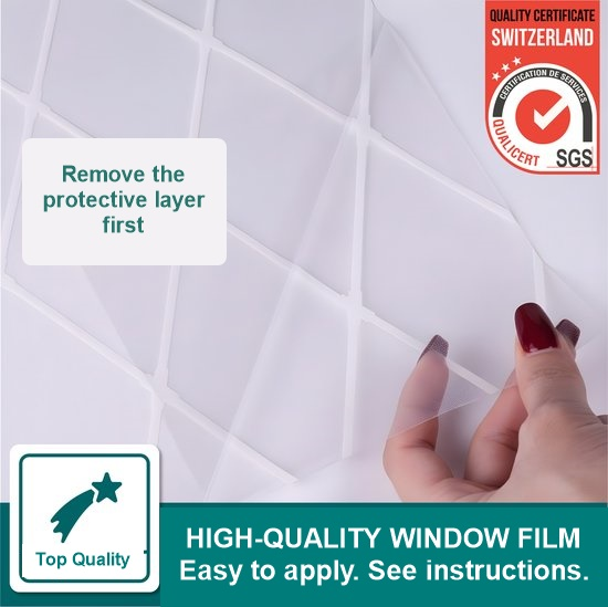 Diamond Lattice Frosted Privacy Window Film, Static-Cling Anti-Glare Sun Protection, 45 x 300 cm