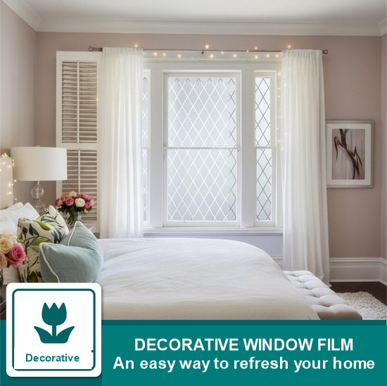 Diamond Lattice Frosted Privacy Window Film, Static-Cling Anti-Glare Sun Protection, 45 x 300 cm