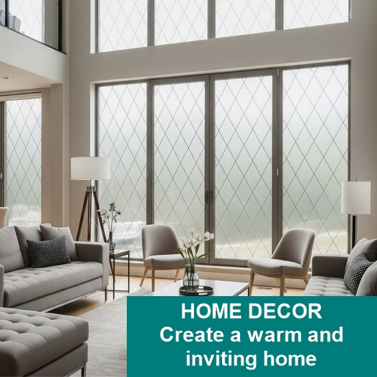 Diamond Lattice Frosted Privacy Window Film, Static-Cling Anti-Glare Sun Protection, 45 x 300 cm