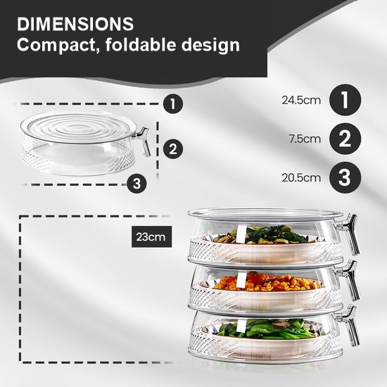 3-Piece Foldable Mesh Food Cover Set, Washable Stackable Fly Covers for Indoor and Outdoor Use, 25 cm