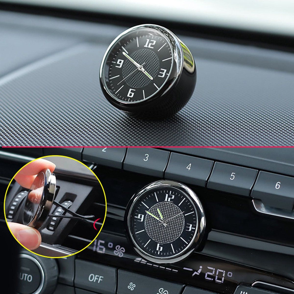 Mini Black Analog Car Dashboard Clock, Decorative Interior Timepiece