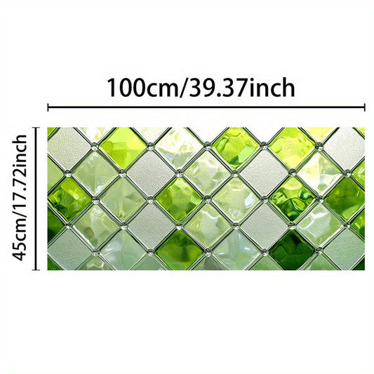 Green Stained Glass Privacy Window Film, Static-Cling Decorative Sticker, 100 x 45 cm