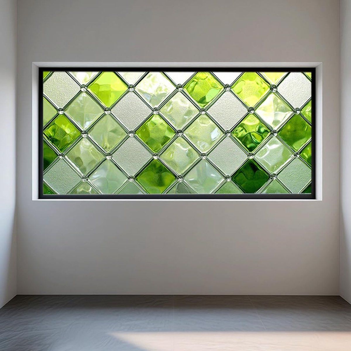 Green Stained Glass Privacy Window Film, Static-Cling Decorative Sticker, 100 x 45 cm