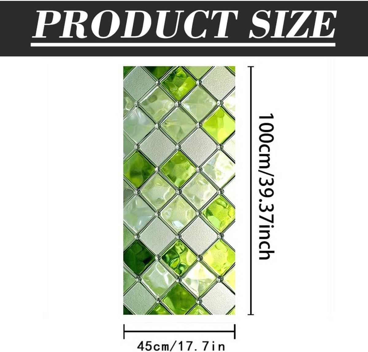 Green Stained Glass Privacy Window Film, Static-Cling Decorative Sticker, 100 x 45 cm