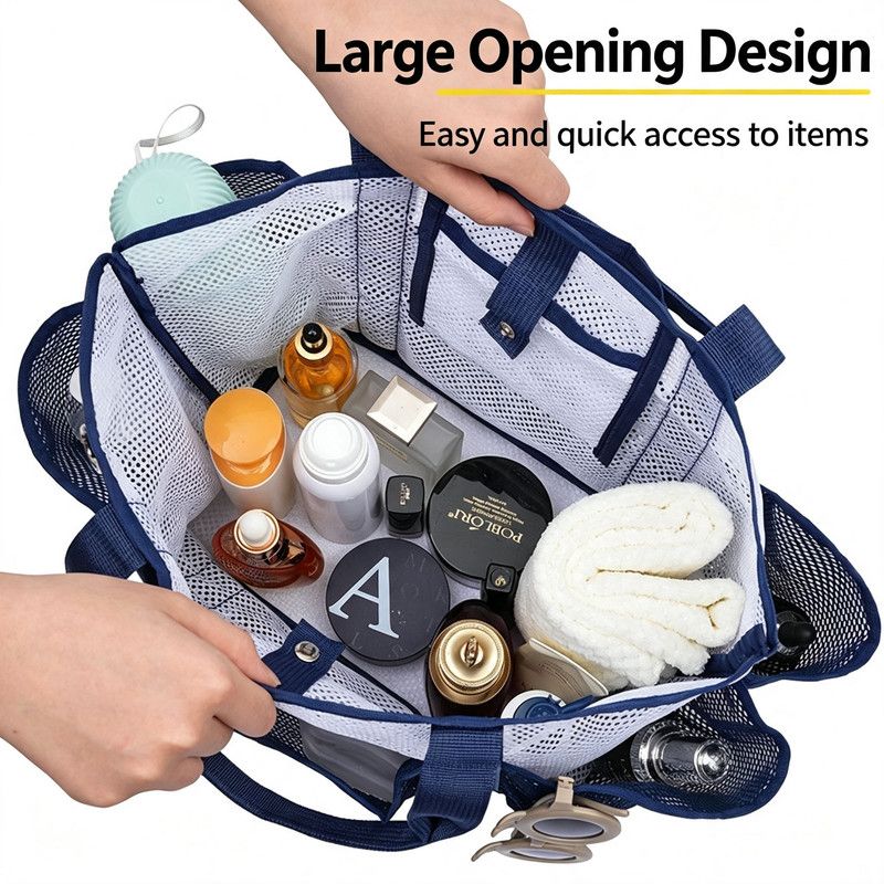 Large Mesh Beach Tote Bag, Multi-Pockets Breathable Swim Bag Portable Handbag Shoulder Bag for Swimming, Beach Travel, Pool Gym, Hold Towel Swimwear Toiletries Toys, Quick Dry Sandproof Lightweight Storage Handbag(Light purple)