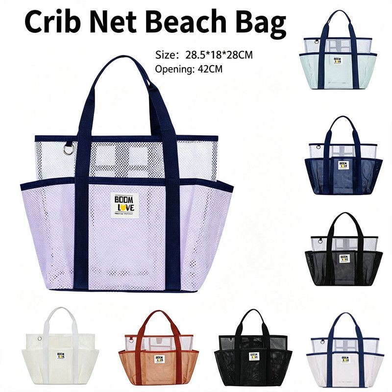 Large Mesh Beach Tote Bag, Multi-Pockets Breathable Swim Bag Portable Handbag Shoulder Bag for Swimming, Beach Travel, Pool Gym, Hold Towel Swimwear Toiletries Toys, Quick Dry Sandproof Lightweight Storage Handbag(White)