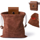 Collection bag - outdoor fruit picking bag - waxed canvas collection bag - foldable leather waist bag with drawstring - multifunctional picking bag for camping, shells, treasures, travel, hiking - Army green