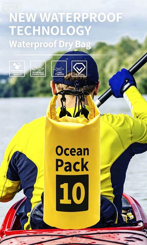 Ocean Pack Waterproof Dry Bag, 10L Double Shoulder Strap, 500D PVC Waterproof Sack for Kayaking, Swimming, Fishing, Camping, Outdoor Travel, Floating Dry Storage Bag(White)
